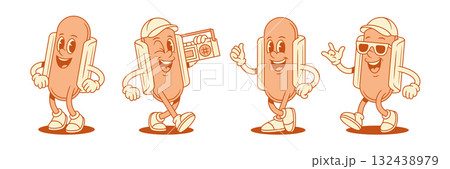 Funny cool hot dog cartoon character mascot set contoured vector flat illustration Funny cool hot dog cartoon character mascot set contoured vector flat illustration 132438979