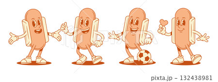 Cute comic hot dog cartoon character funny set contoured vector flat illustration Cute comic hot dog cartoon character funny set contoured vector flat illustration 132438981