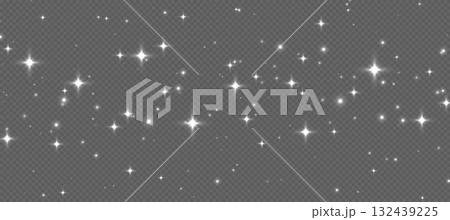 White sparkling stars, shiny particles light effect, transparent flying stardust texture 132439225