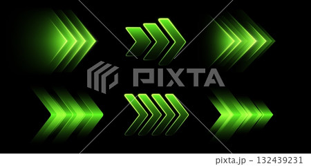 Glowing green arrows, dynamic glowing pointers, fast motion concept. Glowing green arrows, dynamic glowing pointers, fast motion concept. 132439231