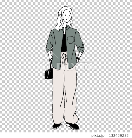 Illustration of a woman in a loose, casual autumn outfit (color) Illustration of a woman in a loose, casual autumn outfit (color) 132439285