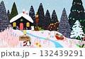 Cute Christmas Penguins in Colorful Snow Clouds ,Whimsical Winter Holiday Illustration 132439291