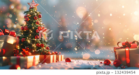 Christmas Tree with Decorations And Gift background, Happy Christmas Day - Ai Generated Christmas Tree with Decorations And Gift background, Happy Christmas Day - Ai Generated 132439454