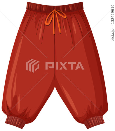 Red Drawstring Sweatpants Vector Illustration with Elastic Ankles 132439610