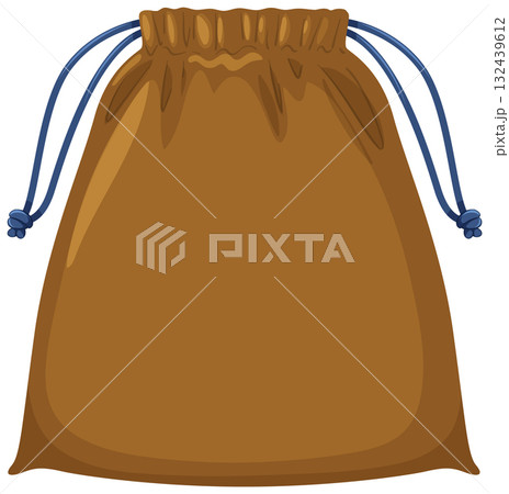 Brown Drawstring Pouch with Blue Cord Vector Illustration Brown Drawstring Pouch with Blue Cord Vector Illustration 132439612