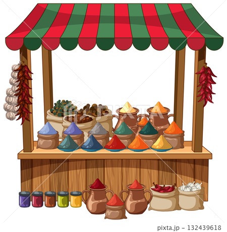 Middle Eastern Spice Market Stall Vector Illustration Middle Eastern Spice Market Stall Vector Illustration 132439618