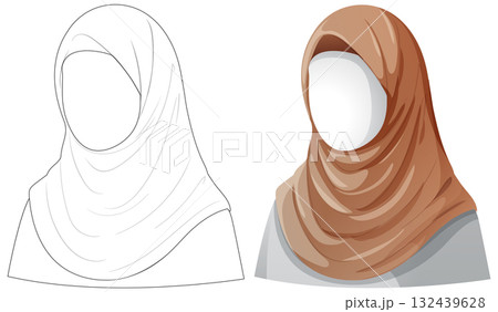 Vector Illustration of Woman Wearing Brown Hijab 132439628