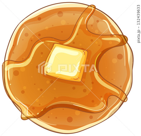 Top View of Pancake with Butter and Syrup 132439633