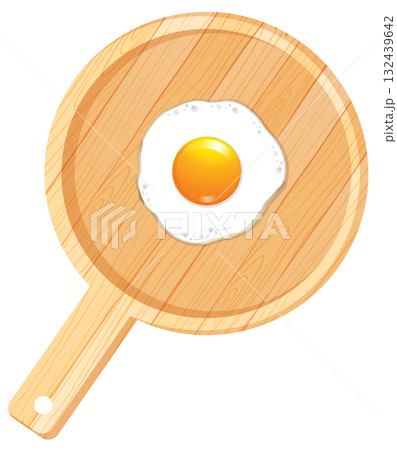 Fried Egg on Wooden Cutting Board Top View 132439642