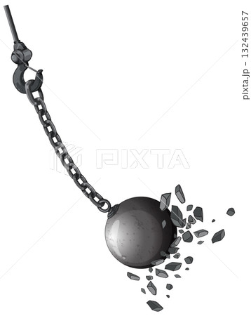 Wrecking Ball Smashing Through Concrete Debris Vector Illustration Wrecking Ball Smashing Through Concrete Debris Vector Illustration 132439657
