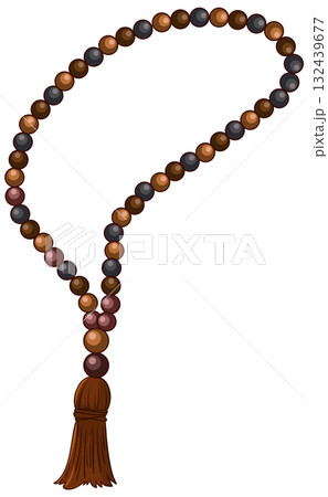 Wooden Prayer Beads with Tassel in Vector Illustration 132439677