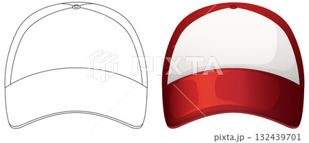 Red Trucker Cap Vector Illustration Front View 132439701