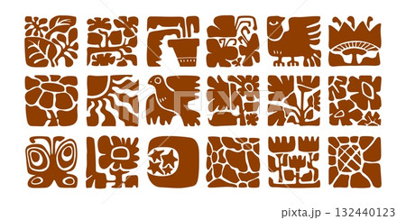 Brown boho tiles - organic motifs in square frames Brown boho tiles - organic motifs in square frames 132440123