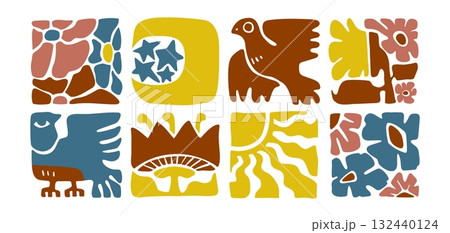 Organic boho square tiles 132440124