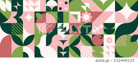 Modern bauhaus geometric pattern with plant motifs 132440125