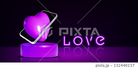 Round podium with smartphone and heart sign Round podium with smartphone and heart sign 132440137