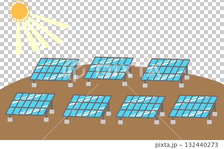 大型太陽能設施 | 太陽能板排列的景觀插圖 132440273