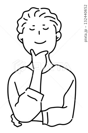 脳内設計に満足している男性のバストアップ_線画 脳内設計に満足している男性のバストアップ_線画 132440652
