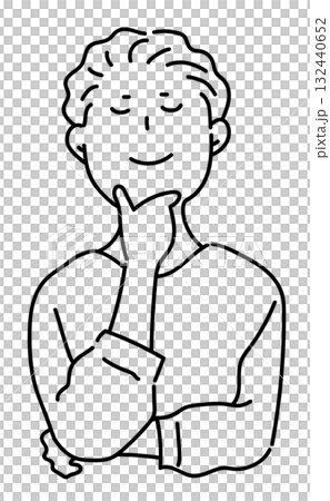 脳内設計に満足している男性のバストアップ_線画 脳内設計に満足している男性のバストアップ_線画 132440652
