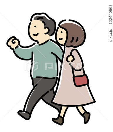 目的地へ歩いて向かっている夫婦_カラー 132440668