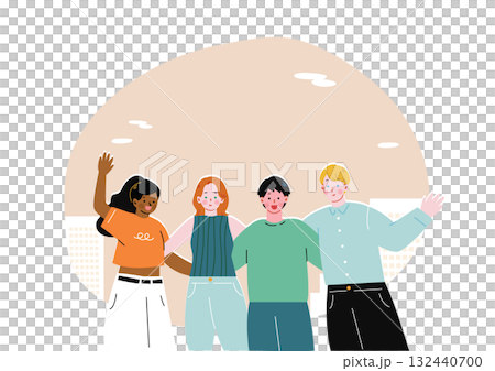 一名日本男學生摟著留學生朋友 132440700