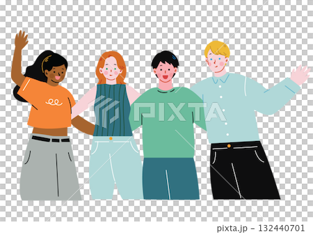 一名日本男學生摟著留學生朋友 132440701