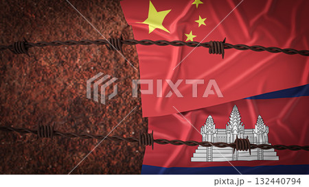 The China and Cambodia  flag for Background concept 3d rendering. 132440794