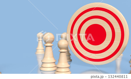 The Bull eye Target Point and chess for Business concept 3d Rendering. 132440811