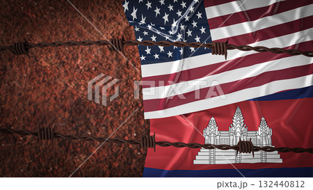 The America  and Cambodia  flag for Background concept 3d rendering. 132440812