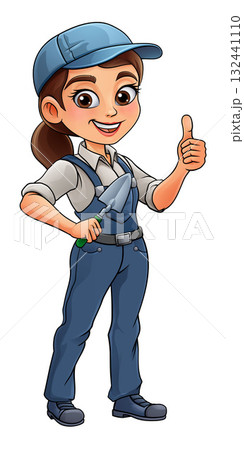 Female Bricklayer Cartoon Trowel Builder Woman Female Bricklayer Cartoon Trowel Builder Woman 132441110