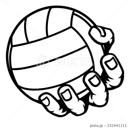 Mascot Person Hand Fist Holding Volleyball Ball 132441111