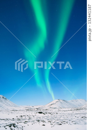 Aurora Borealis. Northern lights and clear sky. Nature. Scandinavian countries. Aurora Borealis. Northern lights and clear sky. Nature. Scandinavian countries. 132441187