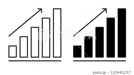 Linear icon. Financial performance growth chart, columns of the rising trend. Simple black and white vector isolated on white background 132441257