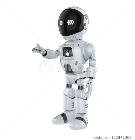 Cute and small artificial intelligence personal assistant robot finger point isolated Cute and small artificial intelligence personal assistant robot finger point isolated 132441366