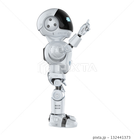 Cute and small artificial intelligence personal assistant robot finger point isolated Cute and small artificial intelligence personal assistant robot finger point isolated 132441373
