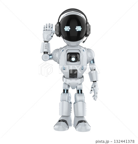Cute and small artificial intelligence personal assistant robot hand up isolated Cute and small artificial intelligence personal assistant robot hand up isolated 132441378