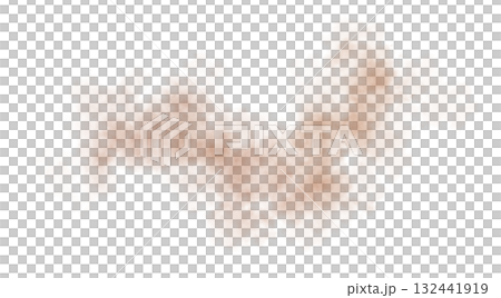 Dust and sand cloud fragment with wind erosion and transparent background, realistic brown haze texture as part of a desert sandstorm atmosphere scene 132441919