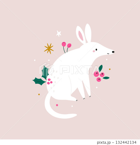 Cute Bilby Christmas Illustration, Australian Animal Holiday Card Design 132442134