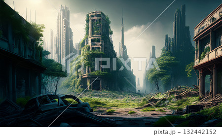 荒廃した近未来都市（AI生成画像） 132442152