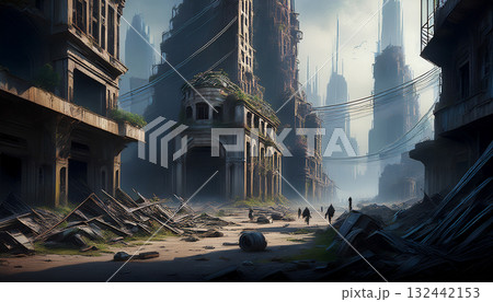 荒廃した近未来都市(AI生成画像) 荒廃した近未来都市(AI生成画像) 132442153