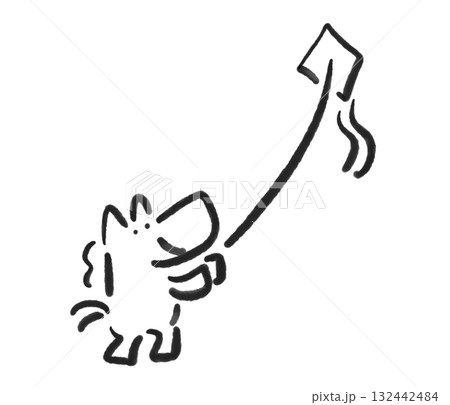 凧あげをして遊ぶ馬　正月素材　墨絵　モノクロ 132442484