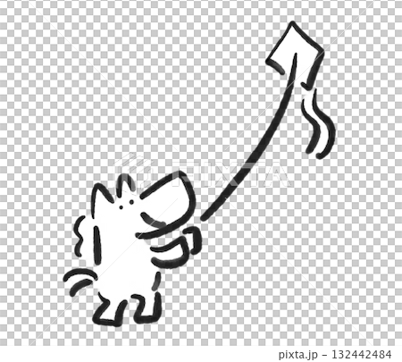 凧あげをして遊ぶ馬　正月素材　墨絵　モノクロ 132442484