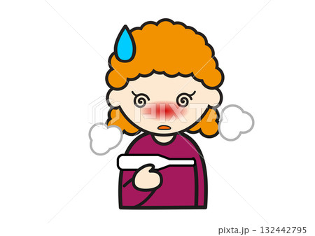 体温計を持つ発熱した赤毛の白人の女の子 132442795