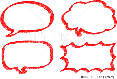 赤い手描きクレヨンタッチの吹き出しセット 赤い手描きクレヨンタッチの吹き出しセット 132442979