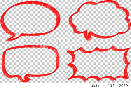 赤い手描きクレヨンタッチの吹き出しセット 赤い手描きクレヨンタッチの吹き出しセット 132442979