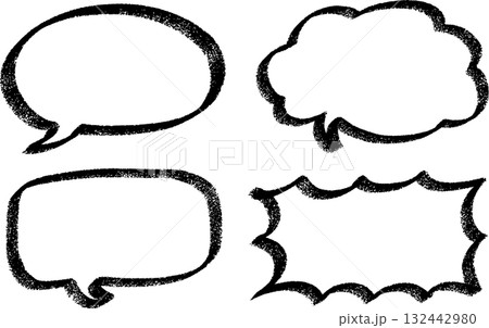 黒い手描きクレヨンタッチの吹き出しセット 黒い手描きクレヨンタッチの吹き出しセット 132442980