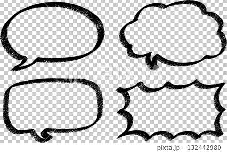 黒い手描きクレヨンタッチの吹き出しセット 黒い手描きクレヨンタッチの吹き出しセット 132442980