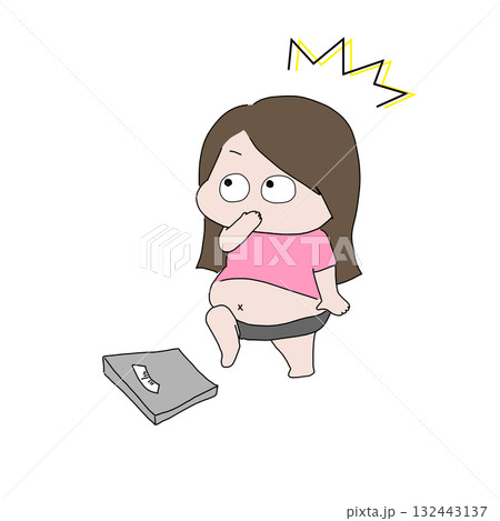 体重計で体重を量ろうとしている太っている女性 体重計で体重を量ろうとしている太っている女性 132443137