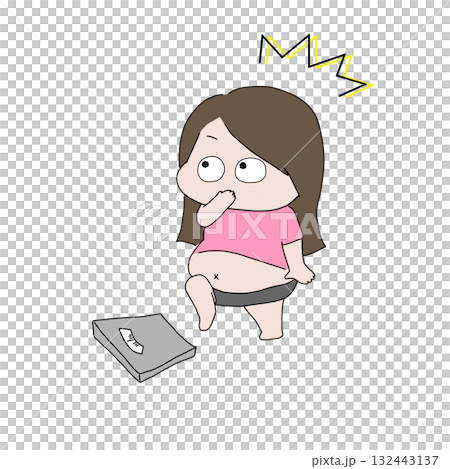 体重計で体重を量ろうとしている太っている女性 体重計で体重を量ろうとしている太っている女性 132443137