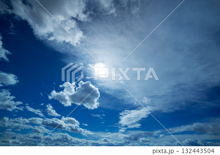 blue and dramatic clouds sky in winter 132443504